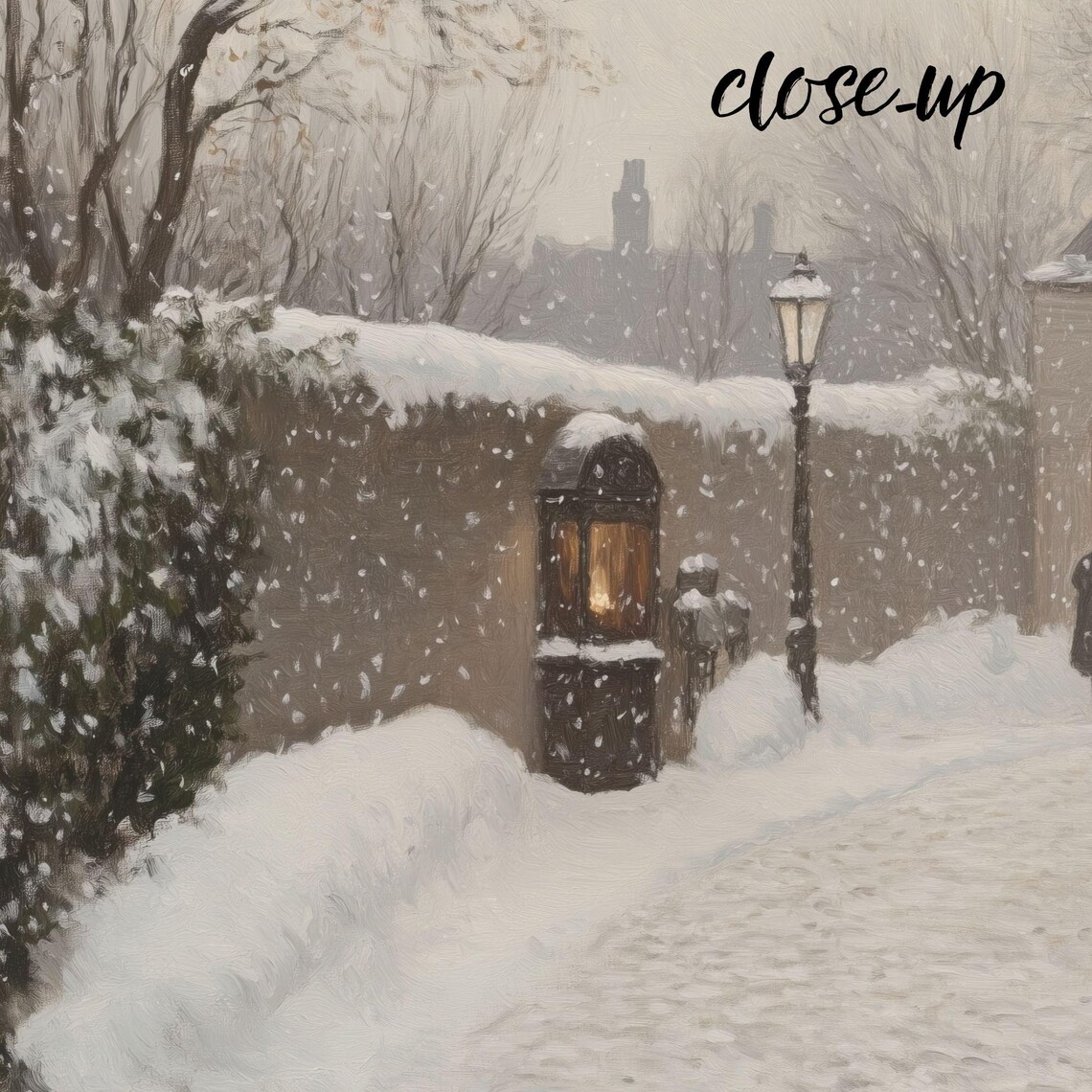 Cozy Snowy Alleyway Stone Arch Lamppost Old Town Winter Poster - Image 4