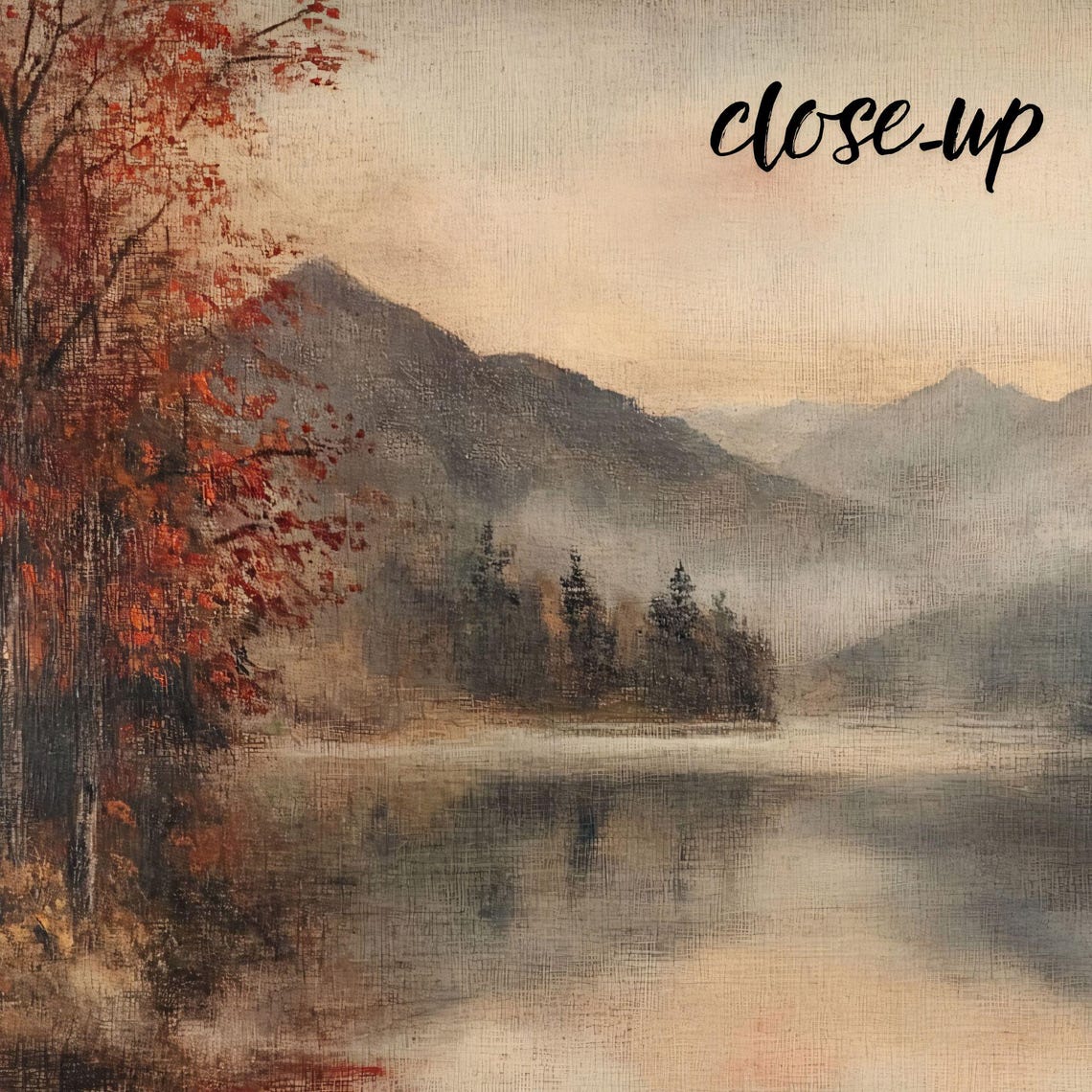 Misty Autumn Lake Vintage Style Mountain Reflection Landscape Poster - Image 4