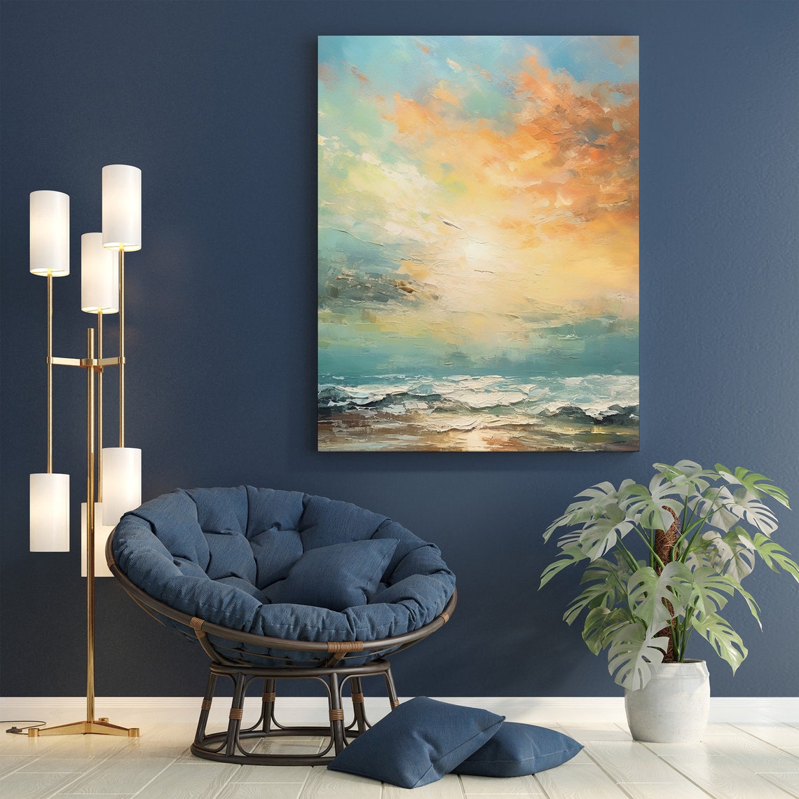 Impressionist Ocean Sunset Beach Waves Seascape Painting Poster