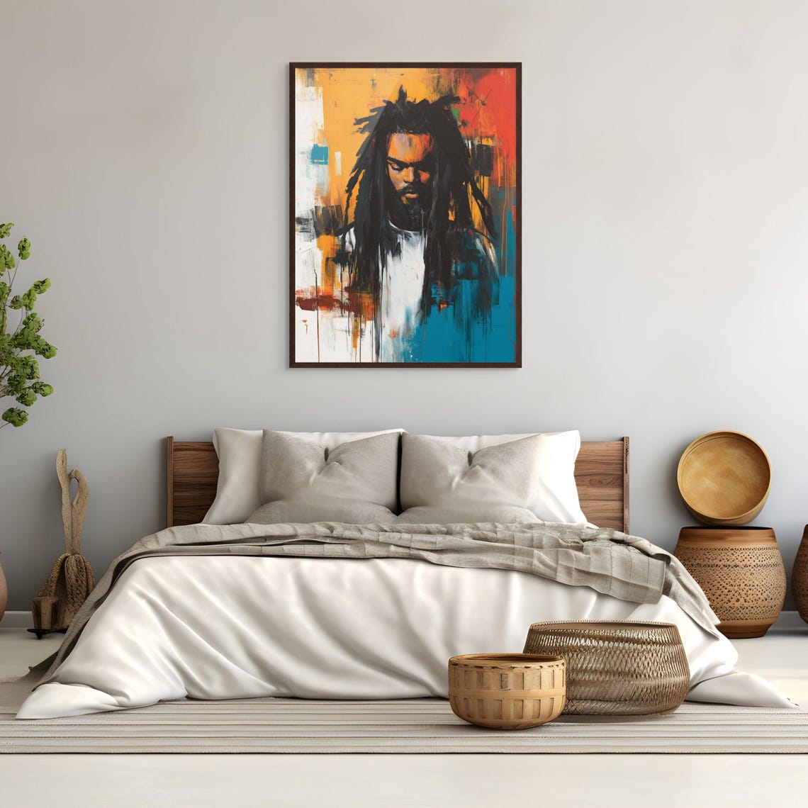 Long Dreadlocks Man Portrait On Fiery Abstract Background Poster - Image 2