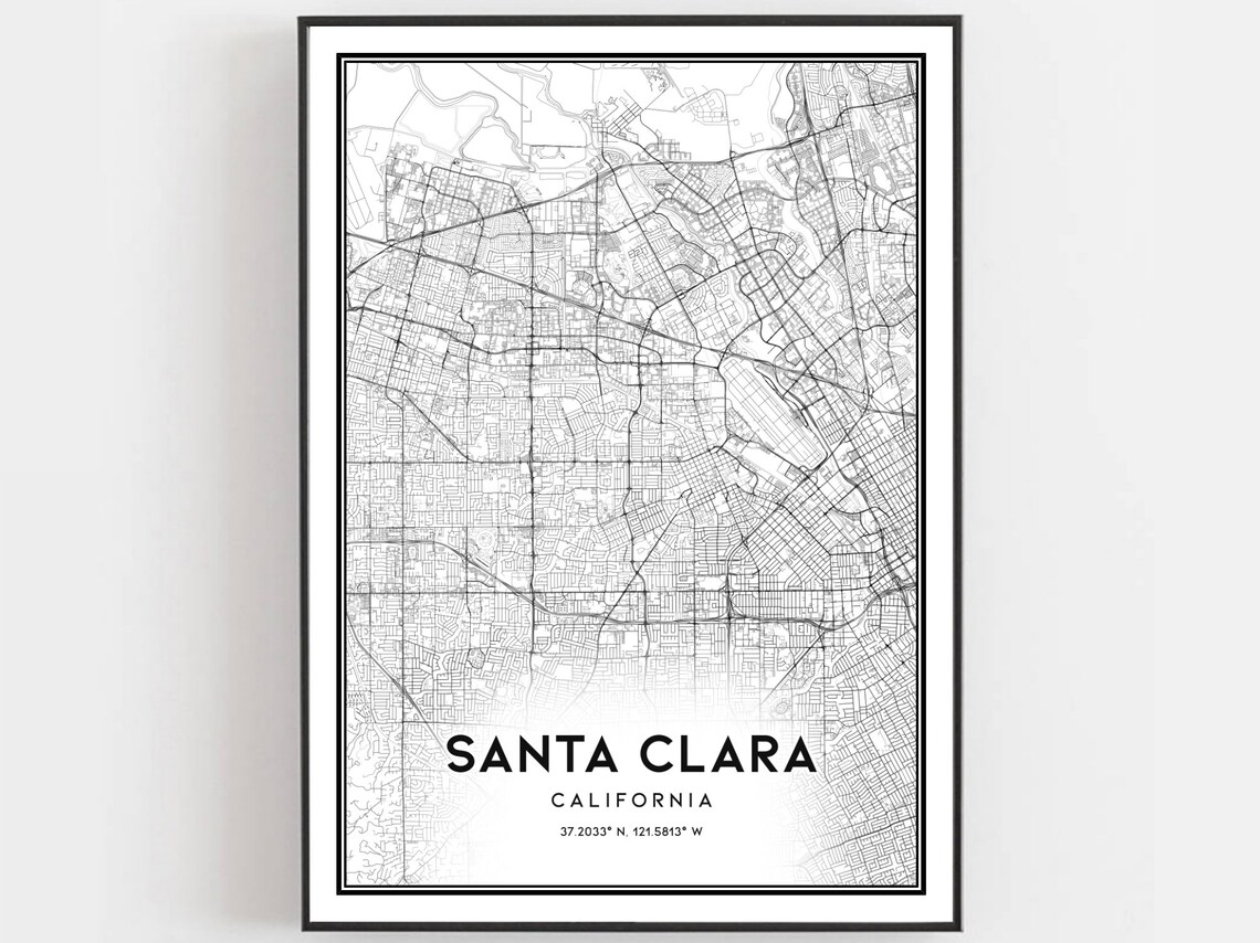 Santa Clara California Minimalist City Street Map Wall Art Decor