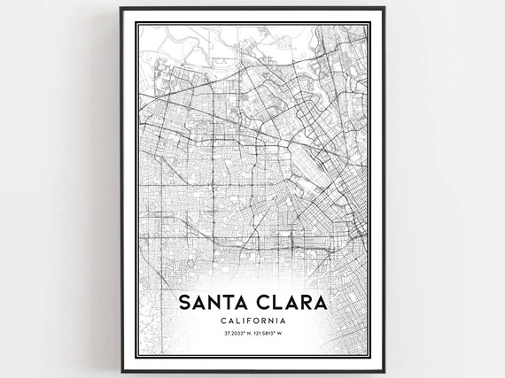 Santa Clara California Minimalist City Street Map Wall Art Decor