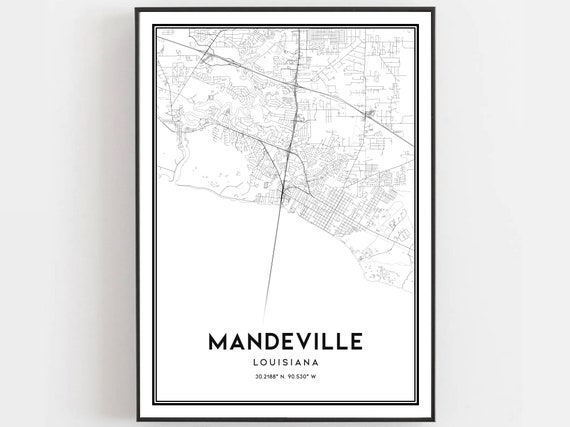 Mandeville Map Poster, Louisiana Street Decor