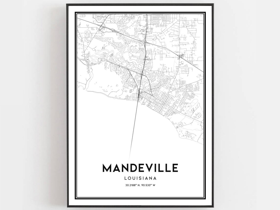 Mandeville Map Poster, Louisiana Street Decor