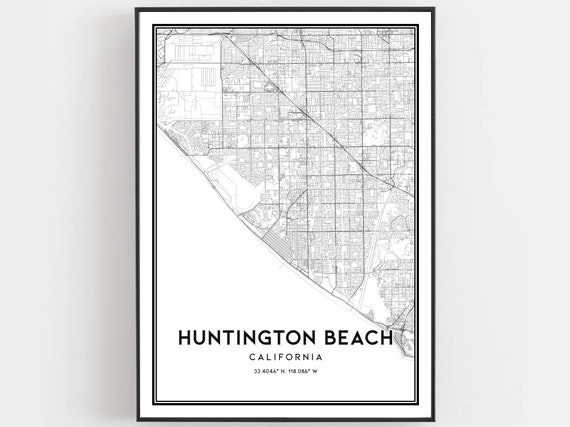 Huntington Beach Map Print, City Street Decor
