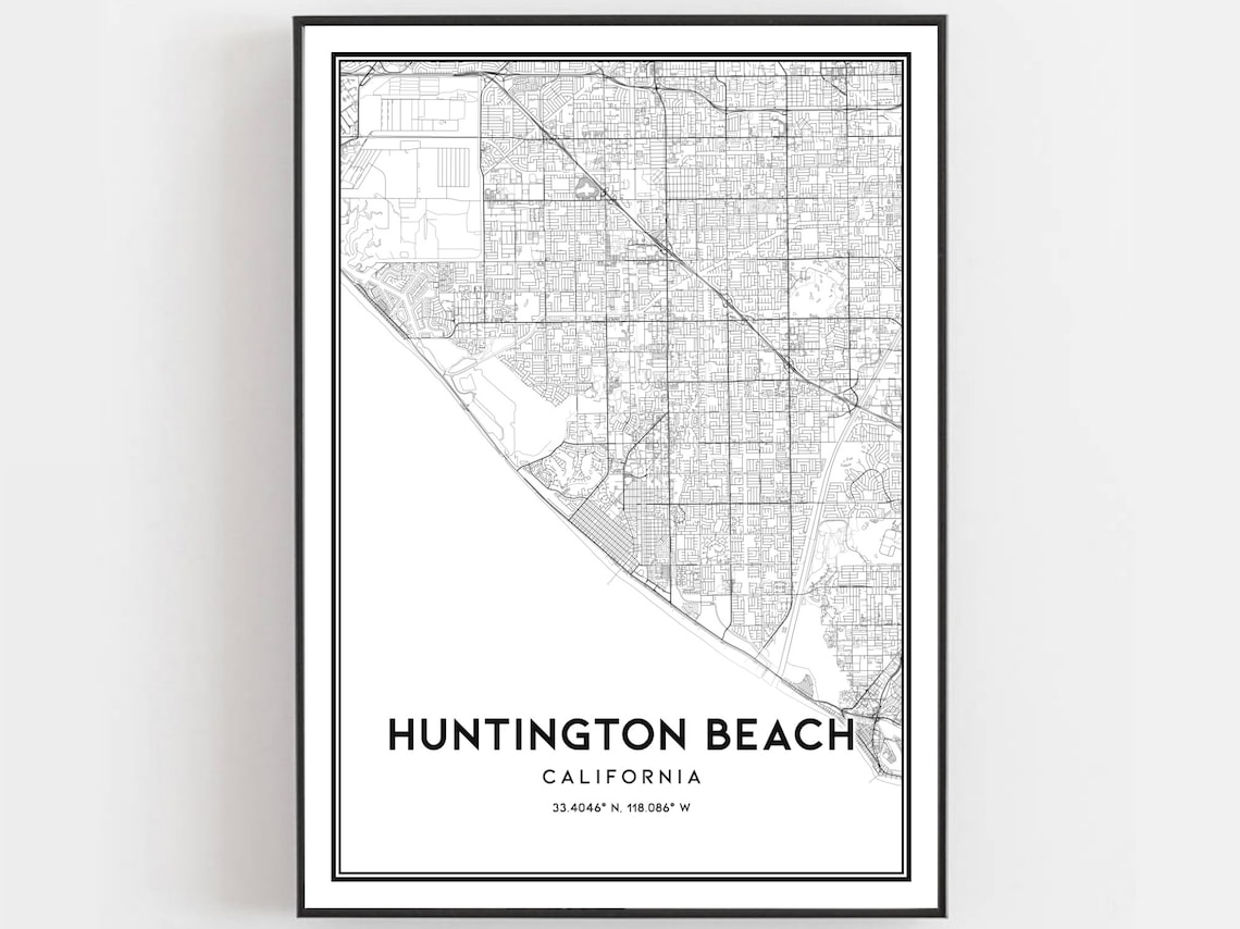 Huntington Beach Map Print, City Street Decor