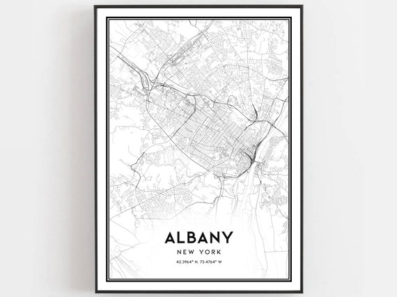 Albany Map Print Poster Wall Art Ny City New York Street Decor Road Gift B362