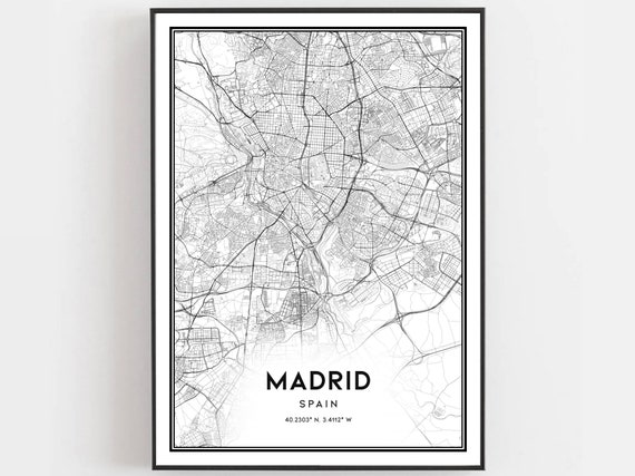 Madrid City Map Print, Spain Street Art Decor