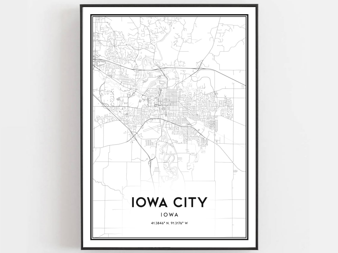 Iowa City Map Poster Print, Street Decor