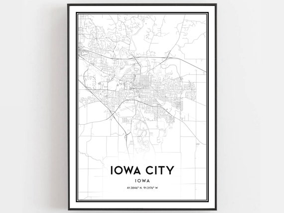 Iowa City Map Poster Print, Street Decor