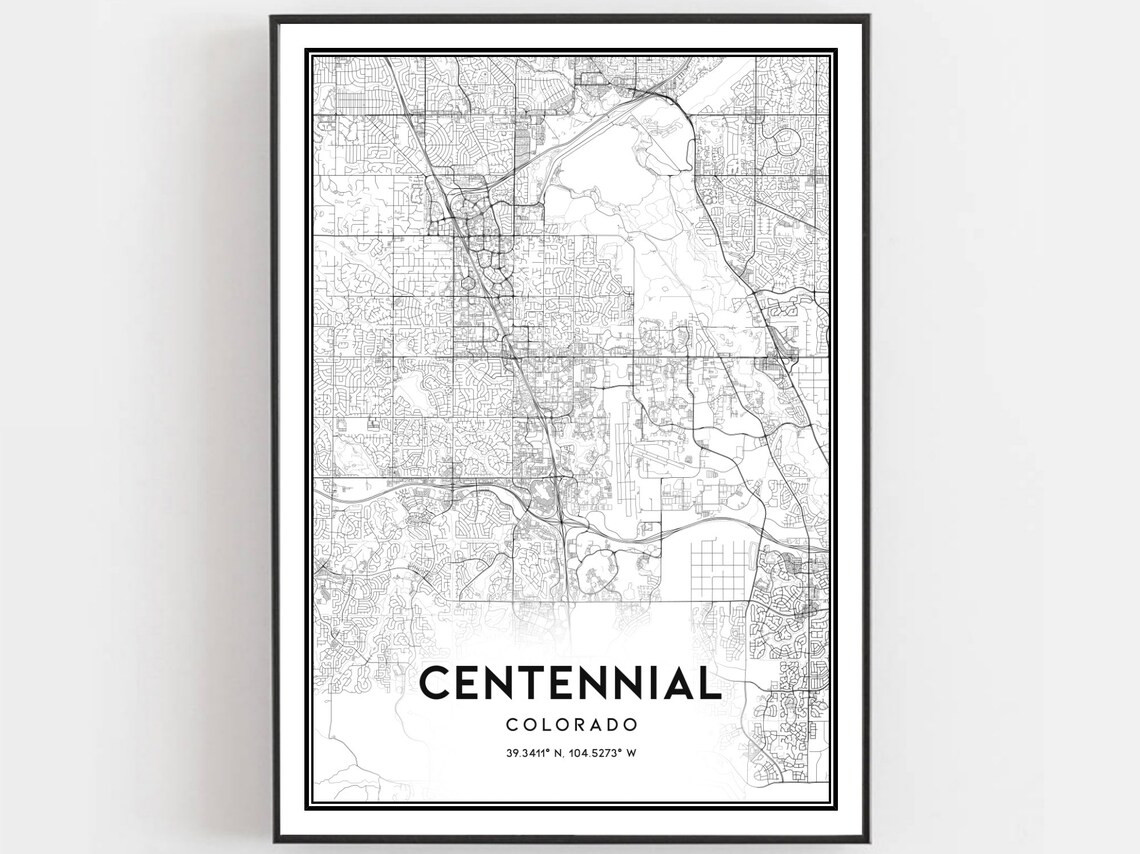 Centennial Map Poster, Colorado City Street Decor