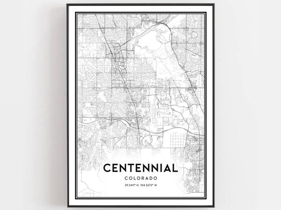 Centennial Map Poster, Colorado City Street Decor