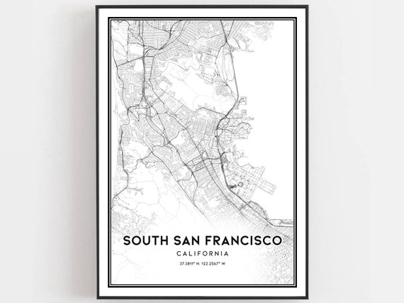 South San Francisco Map Poster Print, City Street Decor