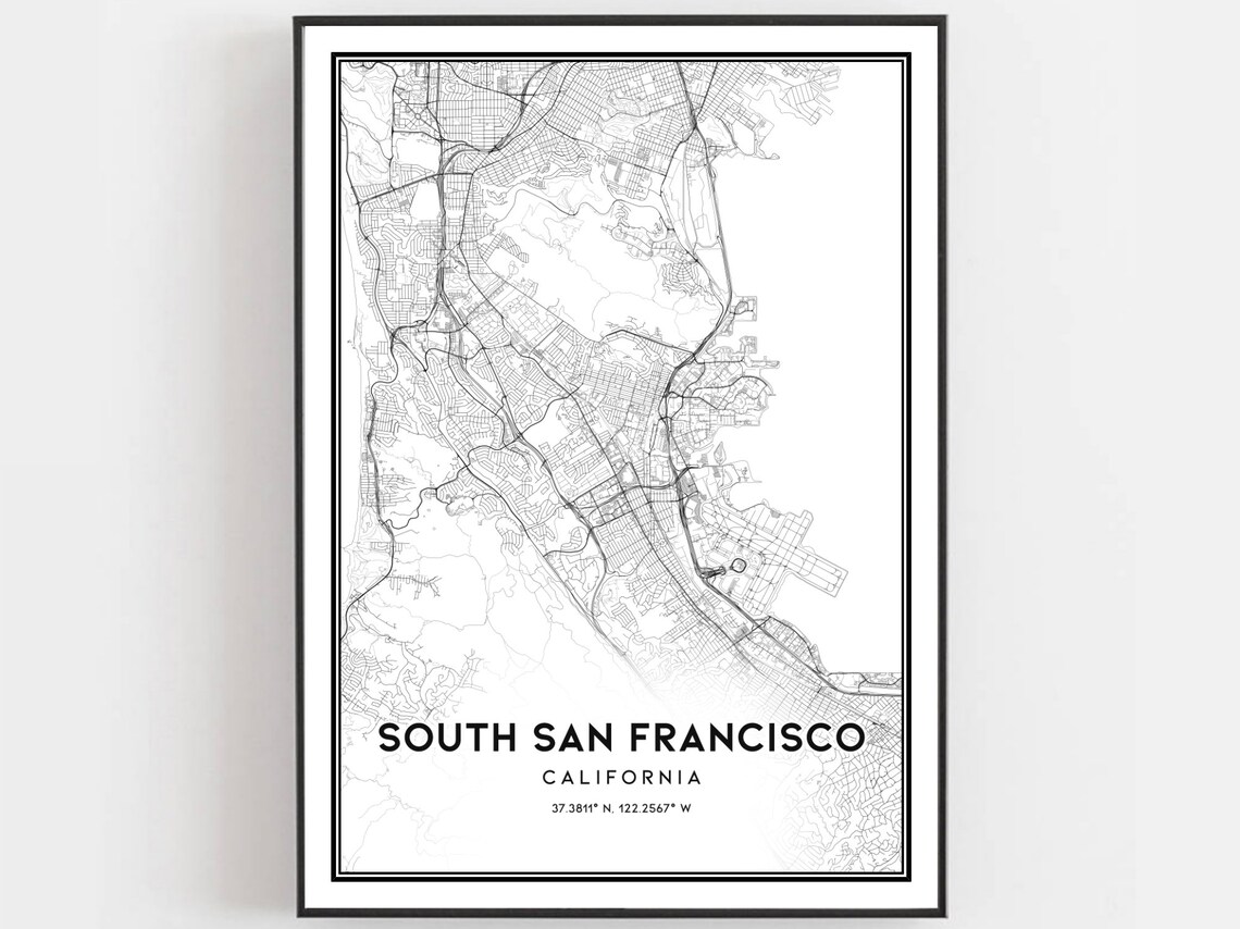 South San Francisco Map Poster Print, City Street Decor