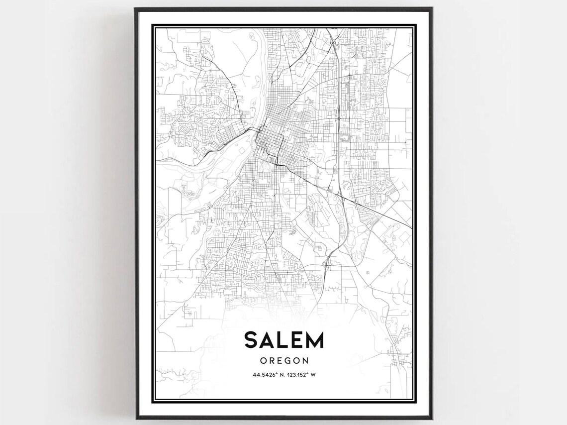 Salem Oregon Minimalist Black White City Street Map Art Poster