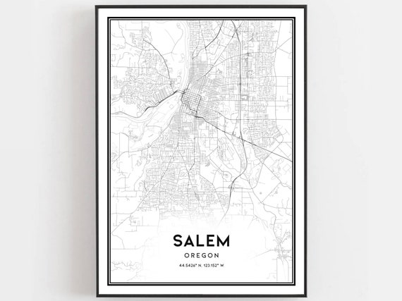 Salem Map Print Poster Wall Art Or City Oregon Street Decor Road Gift B550
