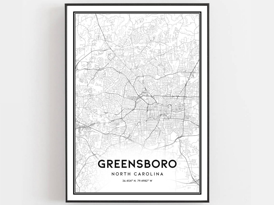 Greensboro Map Poster Print, North Carolina Street Decor