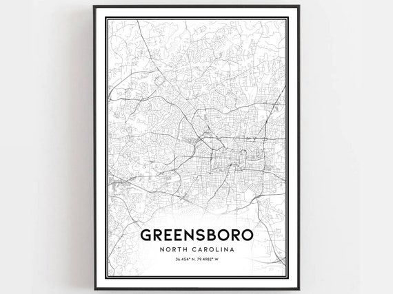 Greensboro Map Poster Print, North Carolina Street Decor
