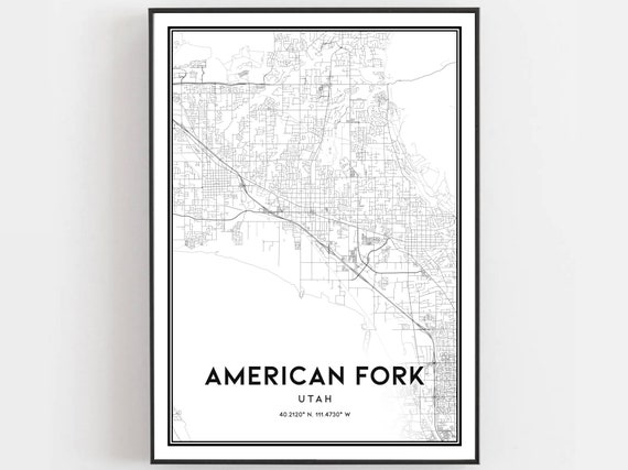 Fork Map Print Poster Wall Art Ut City Utah Street Decor Road Gift