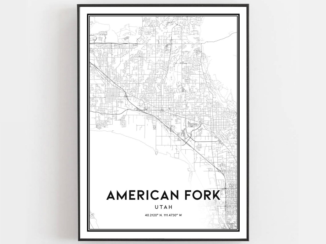 American Fork Utah Elegant Black And White Street Map Poster