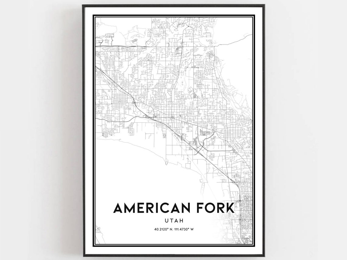 Fork Map Print Poster Wall Art Ut City Utah Street Decor Road Gift
