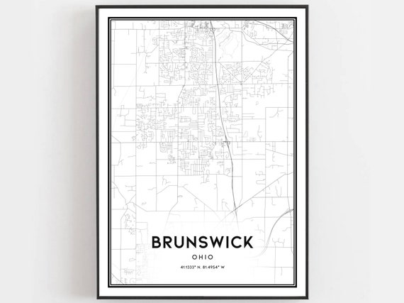 Brunswick Map Print Poster Wall Art Oh City Ohio Street Decor Road Gift B1752