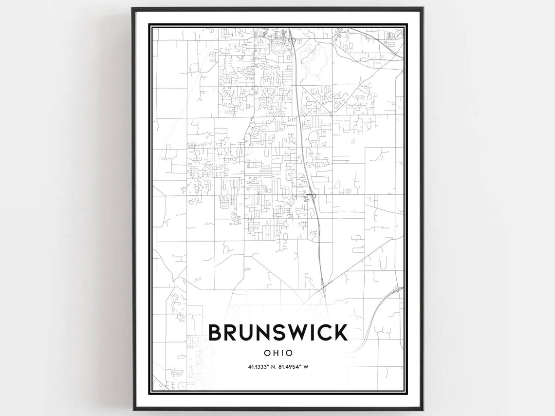 Brunswick Ohio Street Map Minimalist Black and White City Poster