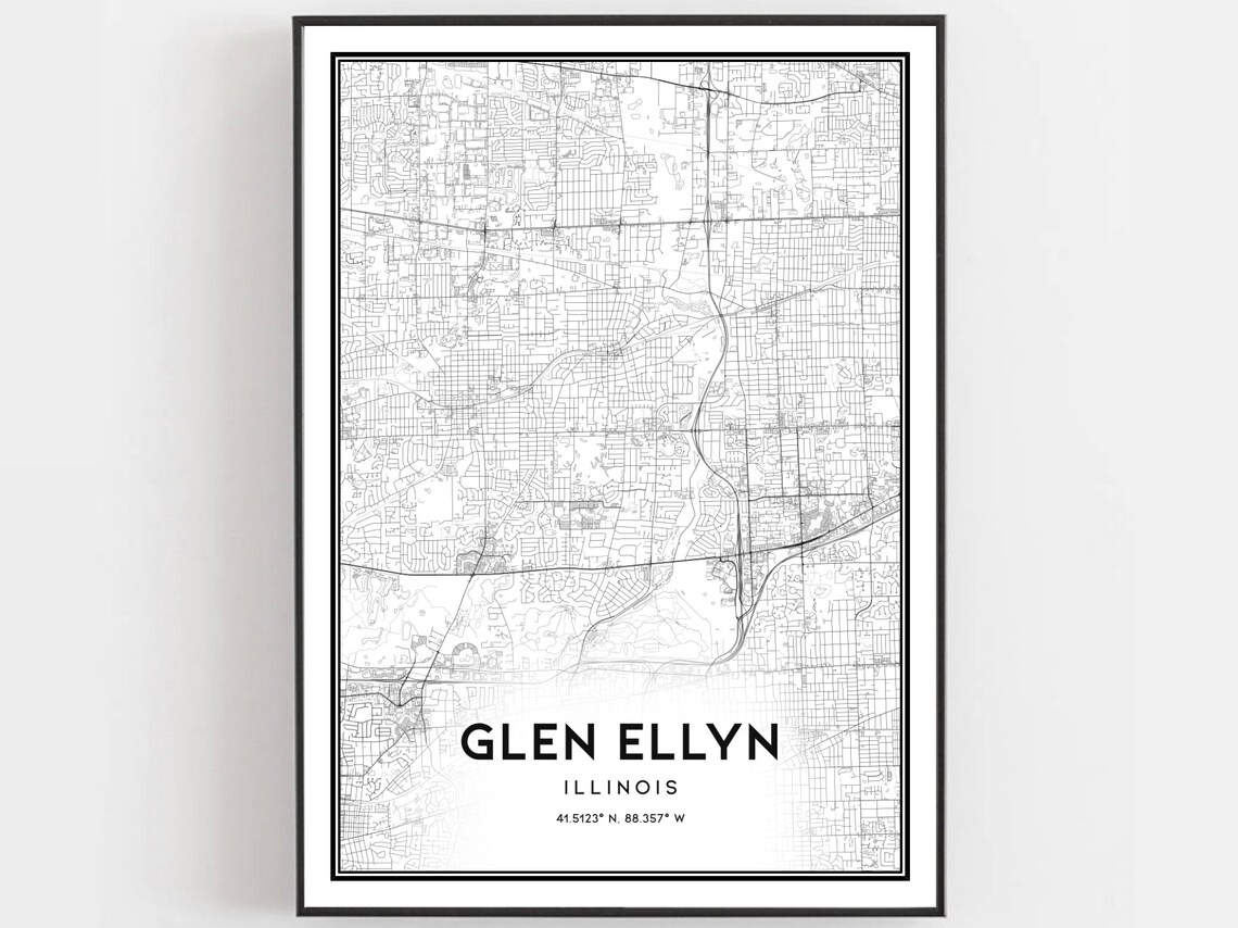 Glen Ellyn Map Print, Illinois Street Map Poster