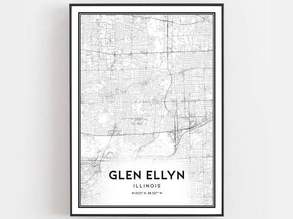 Glen Ellyn Map Print, Illinois Street Map Poster