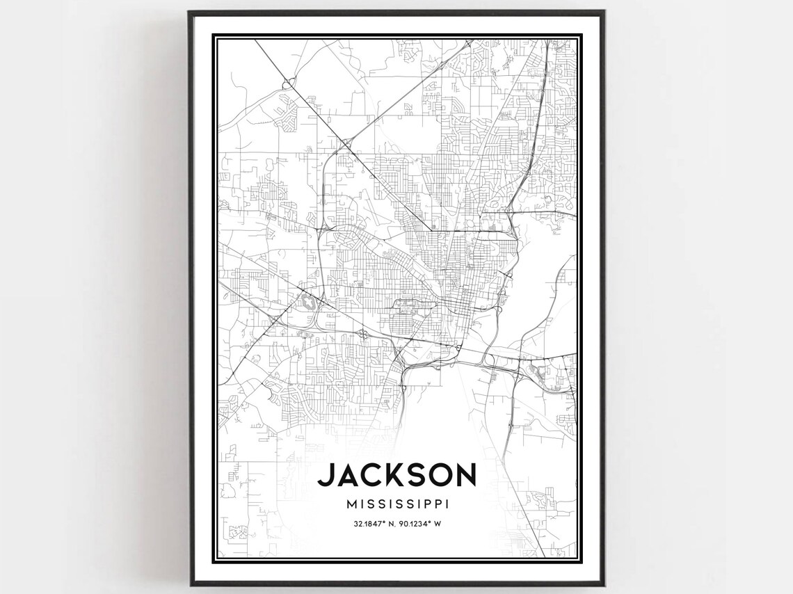 Jackson Mississippi City Street Map Minimalist Black White Poster
