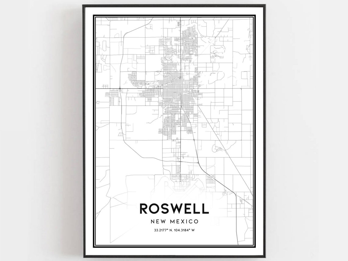 Roswell New Mexico Minimalist Black White Street Map Art Poster