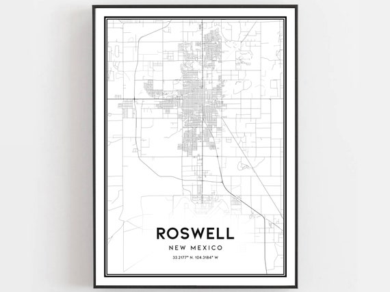 Roswell Map Print Poster Wall Art Nm City New Mexico Street Decor Road Gift