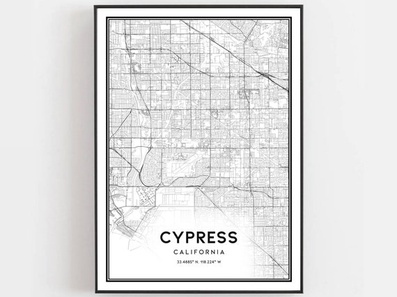 Cypress Map Print Poster Wall Art Ca City Street Decor Road Gift B1413