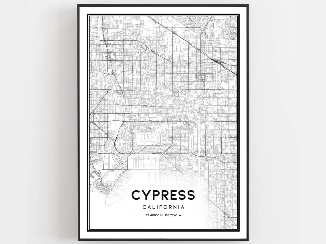 Cypress California Minimalist Black and White City Map Poster