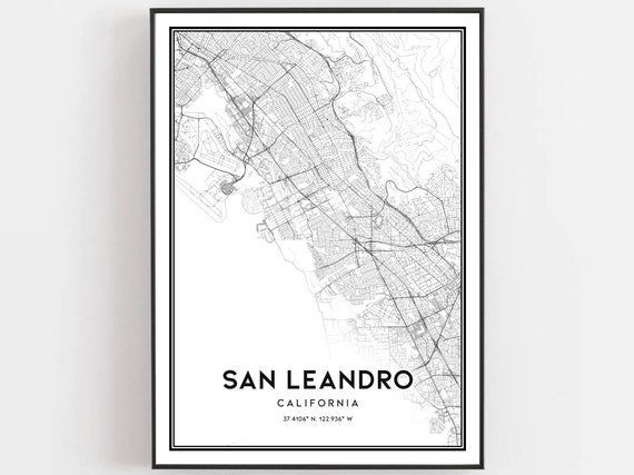San Leandro Map Poster, California Street Decor