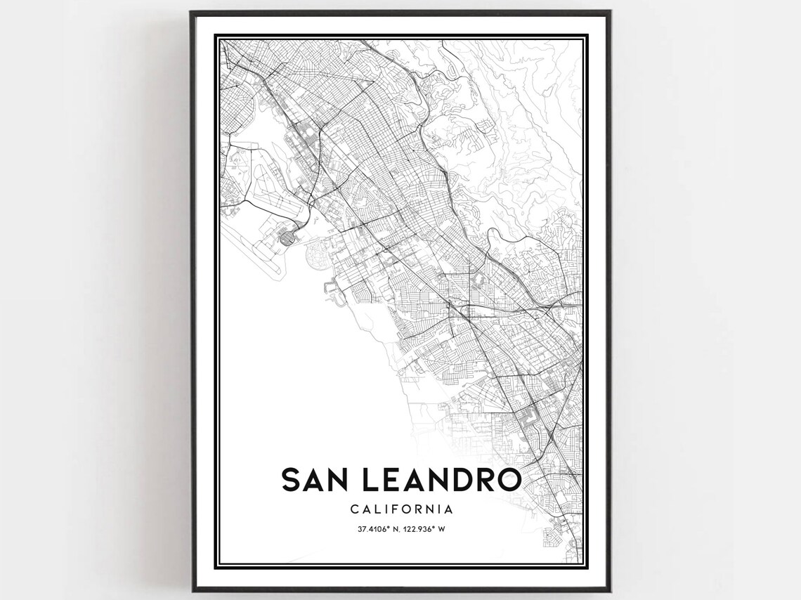 San Leandro Map Poster, California Street Decor