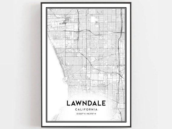 Lawndale Map Print Poster Wall Art Ca City Street Decor Road Gift B1803