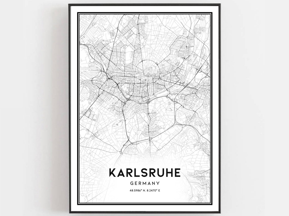 Karlsruhe Germany City Street Map Black and White Poster Art