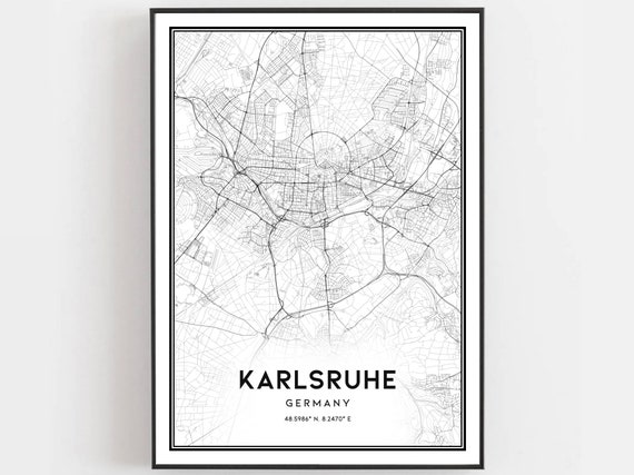 Karlsruhe Map Print Poster Wall Art City Street Decor Road Gift