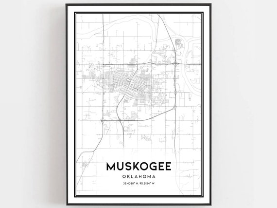 Muskogee Map Poster, Oklahoma Street Decor