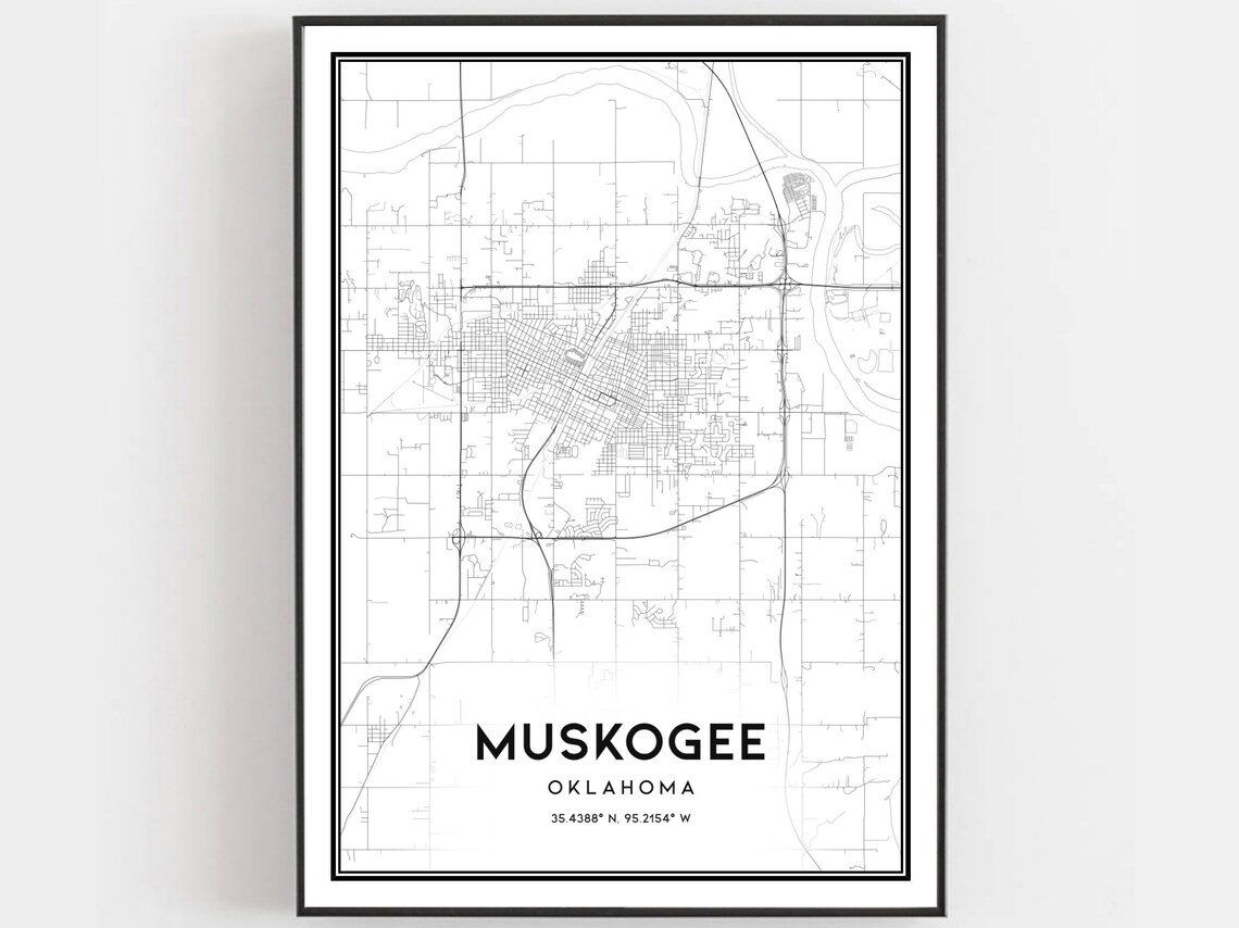 Muskogee Map Poster, Oklahoma Street Decor