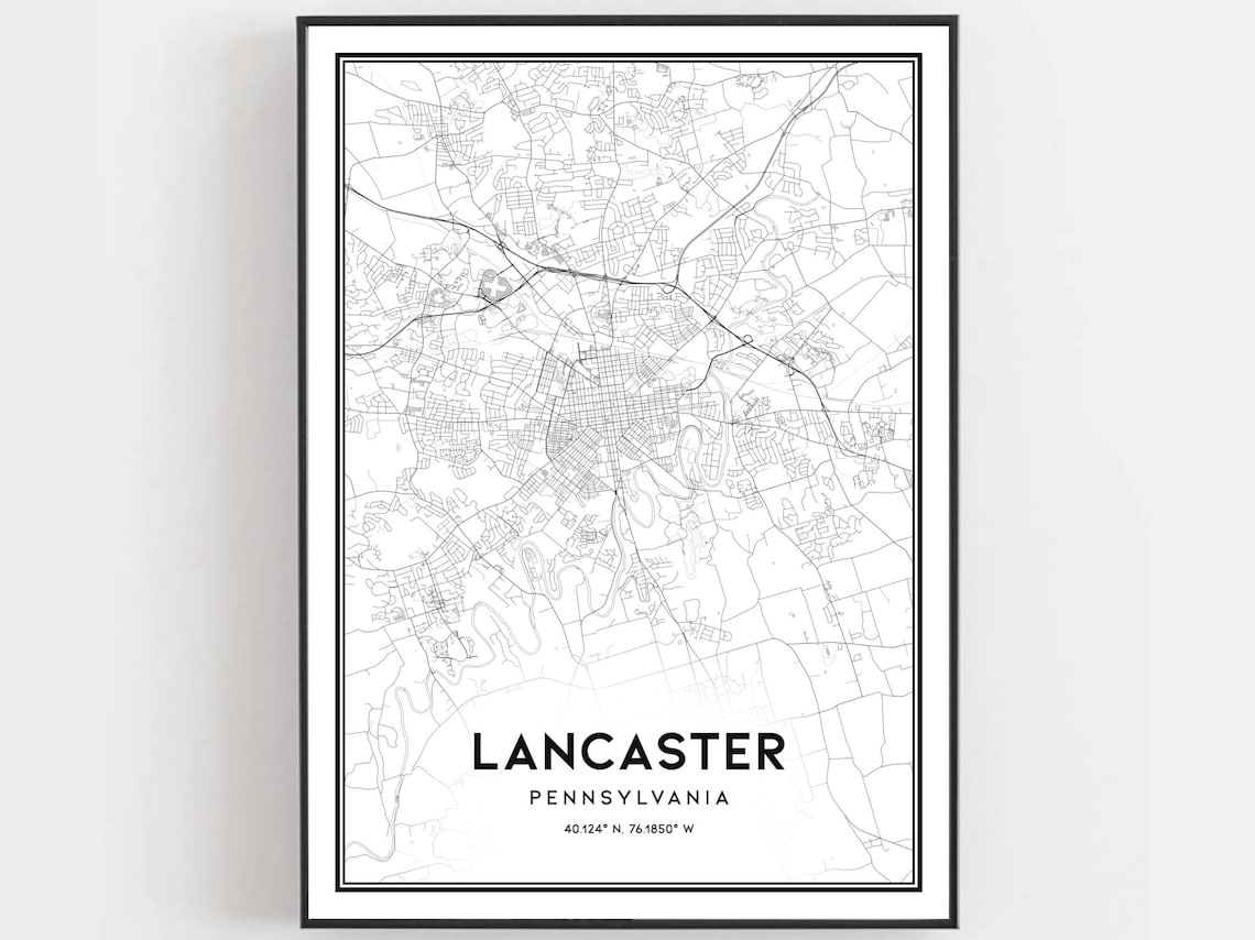 Lancaster Map Poster Print, Pennsylvania Street Decor