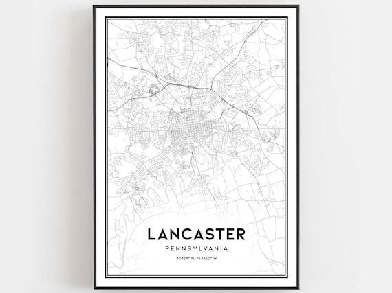 Lancaster Map Poster Print, Pennsylvania Street Decor