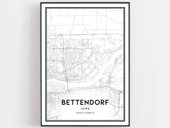 Bettendorf Map Poster Print, Iowa City Street Decor