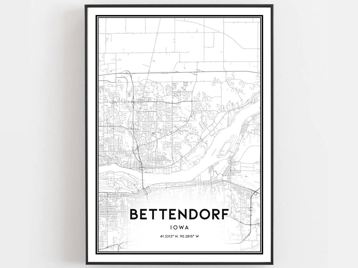 Bettendorf Map Poster Print, Iowa City Street Decor
