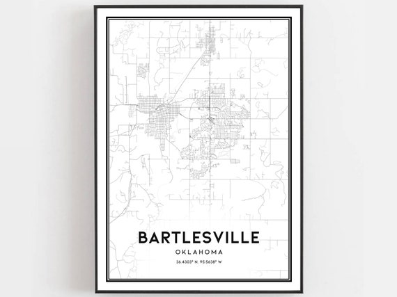 Bartlesville Map Print Poster Wall Art Ok City Oklahoma Street Decor Road Gift B1615