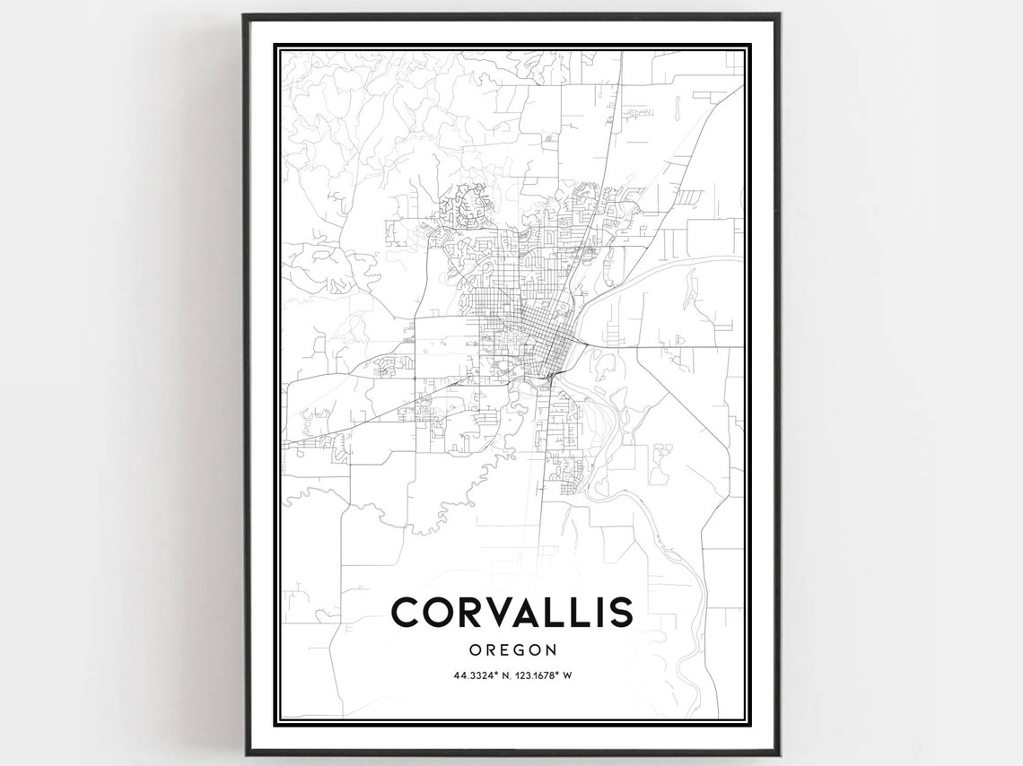 Corvallis Oregon Minimalist Black and White Street Map Art Poster