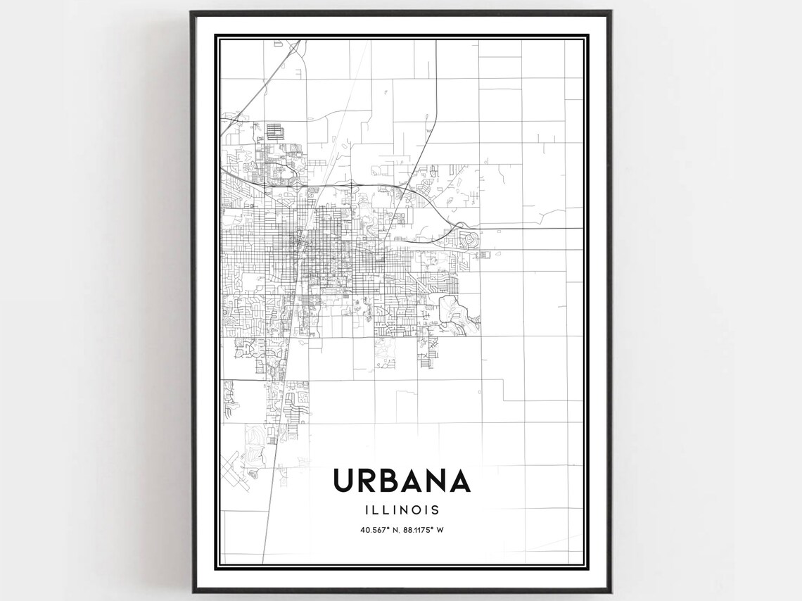 Urbana Map Poster, Illinois Street Decor