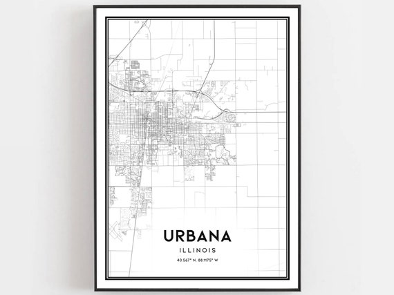 Urbana Map Poster, Illinois Street Decor