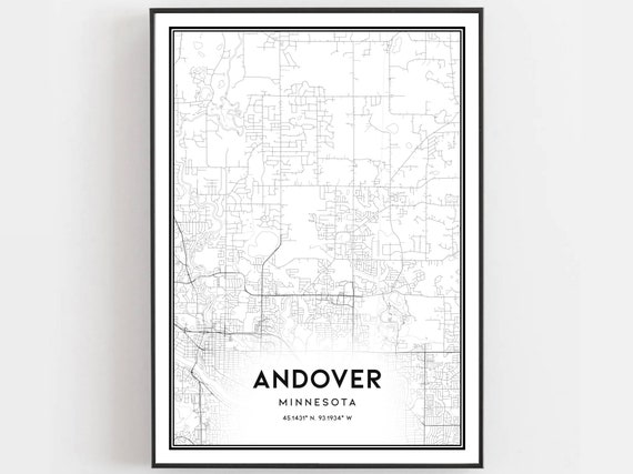 Andover Map Print Poster Wall Art Mn City Minnesota Street Decor Road Gift B1825